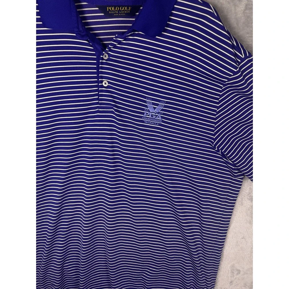 Polo Ralph Lauren Polo Shirt Mens XL Blue Striped PGA Championship Valhalla Golf
